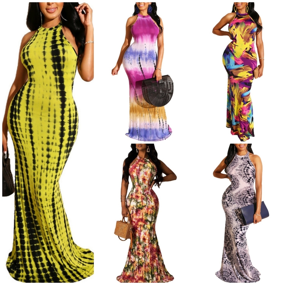 Sleeveless Print Maxi Dresses